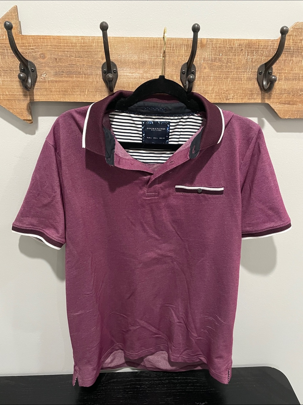 Denim & Flower Men's Wine Polo with White Trim